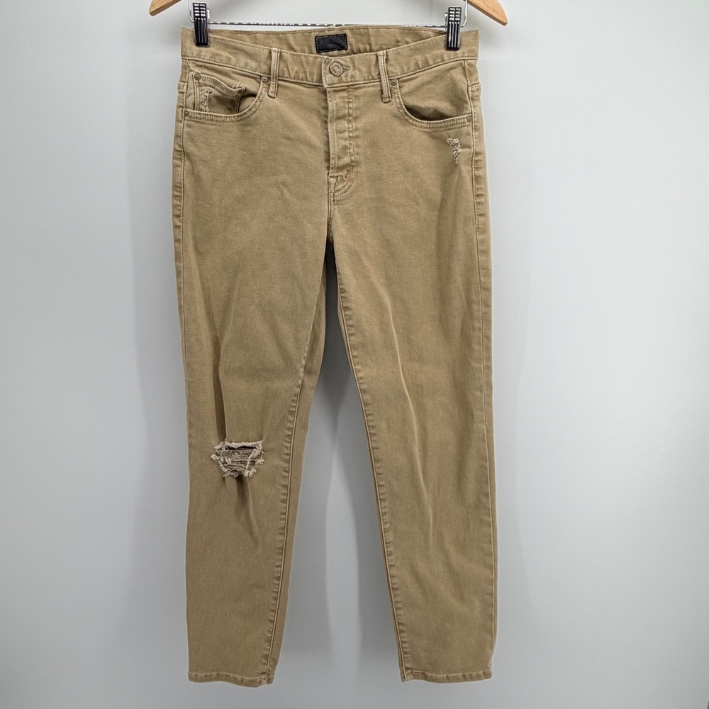 Mother The Loosey Blow Out Jeans Womens 25 Tan Khaki Distressed Straight Leg USA